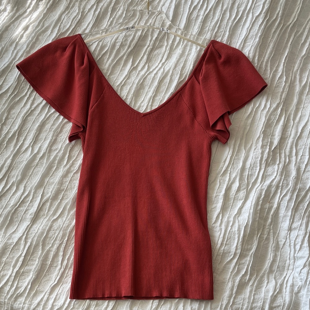 Halogen V-Neck Flutter Sleeve Top
